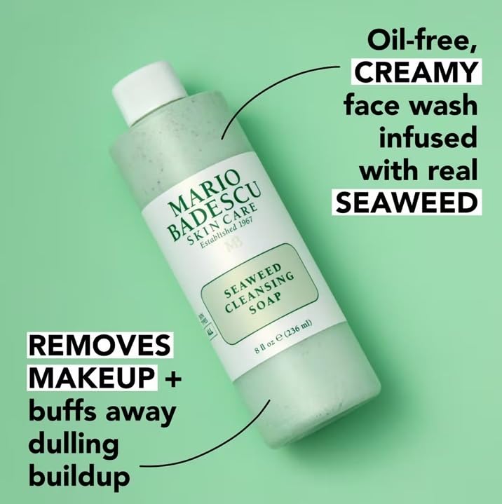 Seaweed Cleansing Soap 16oz for All Skin Types - Gentle Exfoliating Creamy Facial Cleanser