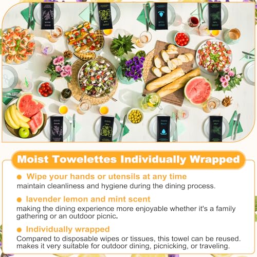 Moist Cotton Towel Bulk Moist Towelettes Individually Wrapped 8.7" x 8.7",White Towel Services,Refreshment Pre Moistened Towels Lavender,Lemon,Mint and Unscented for Sport Party Spa (pack of 100)