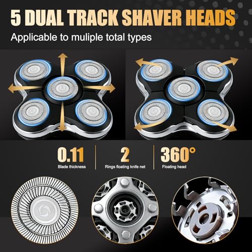Upgraded Magnetic Replacement Heads for Skull Shaver, 5 Blades Compatible with Pitbull, Platinum Pro, Palm, Butterfly Kiss - Hypoallergenic Razor Heads (2Pack)