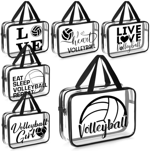 6 Pcs Volleyball Gift Bags with Zipper and Handles Clear PVC Waterproof Makeup Cosmetic Goodie Bag Volleyball Team Gift for Women Birthday Party Team Player Lover(Multiple Style)