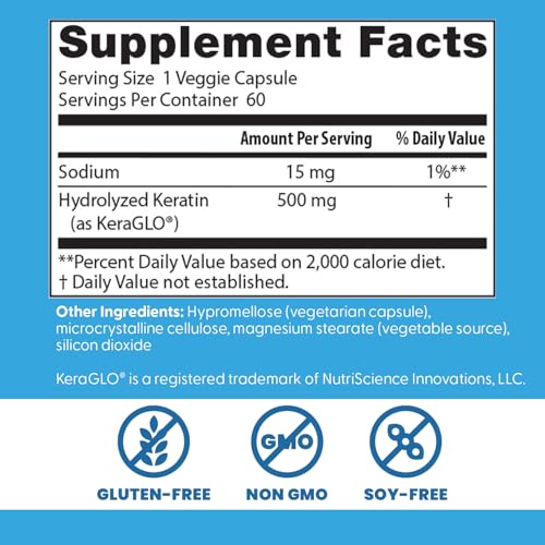 Doctors Best Hydrolyzed Keratin, Supports Hair Strength & Hydration, Non-GMO, Gluten Free, Soy Free 60 Veggie Caps