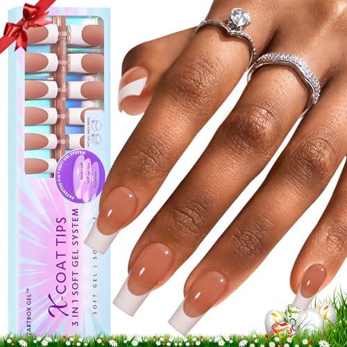 btartboxnails XCOATTIPS White Brown Square Nail Tips and Ombre Toe Nails Set