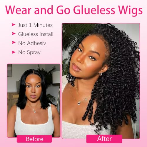 Larhali 16 Inch Burmese Curly Half Wig with Drawstring - No Glue, Natural Black, 180% Density, Beginner-Friendly, Flip Over Style