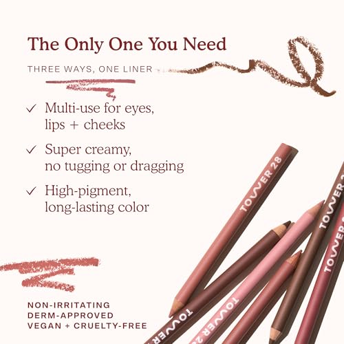 Tower 28 OneLiner - Multi-Use Creamy Lip Liner, Eyeliner & Face Makeup Pencil for Sensitive Skin - Hydrating, Vegan Formula with Shea Butter - Matte, Long-Lasting Finish - Pinky Taupe (1 Count)