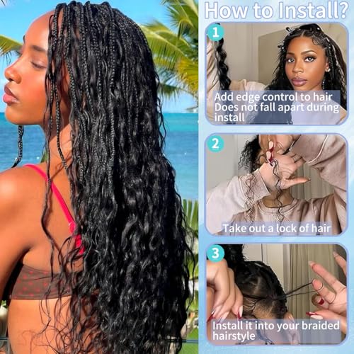 Hunt Charm Water Wave Human Braiding Hair 16inch Boho Curly Extensions 100g - Natural Color