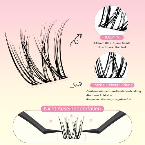 Natural Lash Clusters with 0.05mm Thin Invisible Band, Soft Wispy C Curl, Most-Used Sizes for Daily Wear, Travel Compact Pack, Budget-Friendly for Beginner & Trial Seeker, FayJoo AIRY 12 Lite