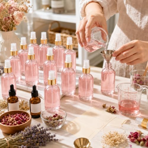 10PCS 4oz Glass Spray Bottles - Refillable Travel Fine Mist Containers (Pink, Gold)