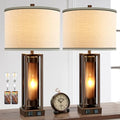 Farmhouse Table Lamps Set of 2 with USB C+A Ports - Brown
