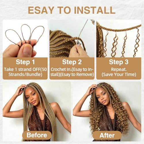 Pre Separated Deep Wave Crochet Hair Extensions 18 Inch - Honey Blonde 27# - 60g