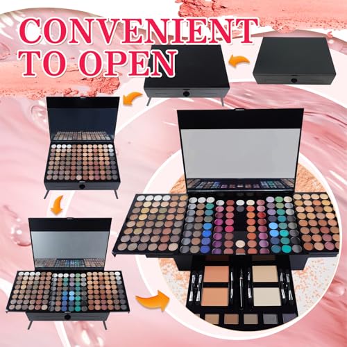 Pure Vie All-in-One Holiday Gift Makeup Set Essential Starter Bundle Include Eyeshadow Palette Lipgloss Concealer Blush Eyebrow Foundation Face Powder Eyeliner Pencil - Make up Kit for Women Full Kit