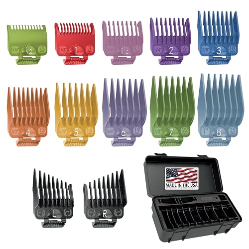 Color Coded Clipper Guard Set - 14 Piece Hair Cutting Guide with Organizer - Wahl Compatible