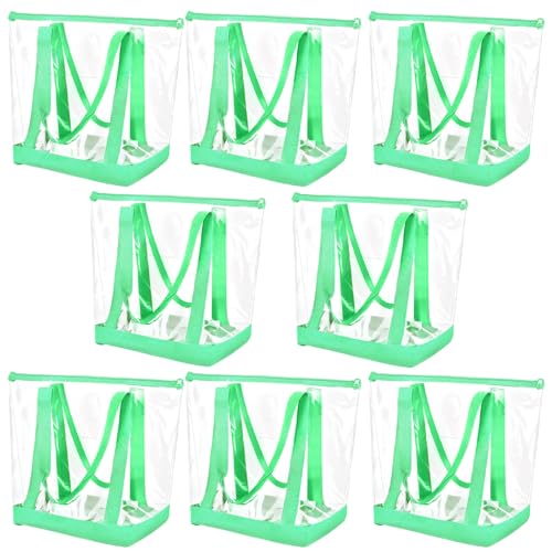 Reginary 8 Pcs Clear Tote Bags with Zipper, Shoulder Handbags for Travel & Events, Green PVC