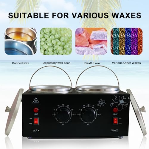 Double Pots Wax Warmer for Hair Removal, Adjustable Temperature Electric Heater