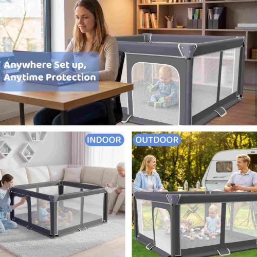 Grobeybees Dark Gray 50x50 Inch Foldable Baby Playpen Travel Yard