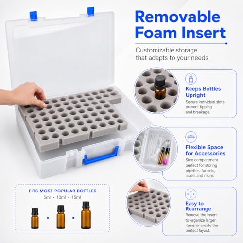 Essential Oil Storage Box for 75 Bottles - Clear Organizer with Foam Inserts