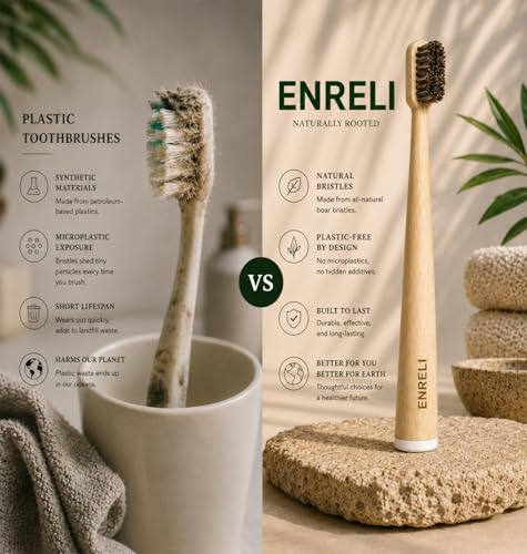 Horsehair Bamboo Toothbrush 4-Pack - Eco-Friendly Soft Natural Bristles Sensitive Gums