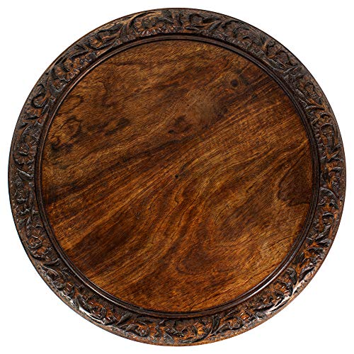 Antique Brown Hand-Carved Wood End Table - Folding Accent Side Table, 18x18 inches