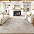 Beige Grey Abstract Area Rug 8x10 Low Pile Modern Indoor Carpet - WondRg