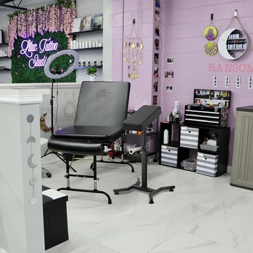 Tattoo Arm Rest Stand Black, Adjustable Height & 180° Tilt for Studio Use