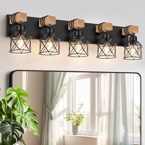 Farmhouse Style 5-Light Black Bathroom Vanity Light Fixture - Black / 5 Lights