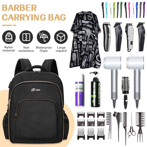 TORIBIO Barber Backpack Bag with USB Port for Men - Black + Gold
