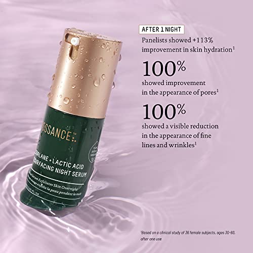 BIOSSANCE Squalane + Lactic Acid Night Serum - Vegan Exfoliating & Anti-Aging Treatment