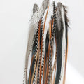 Sexy Sparkles Feather Hair Extensions - Natural Beige & Brown, 25 Loose Feathers, 8-12 Inches with Micro Beads