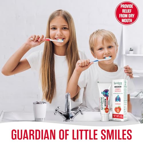 SprinJene Natural Kids Toothpaste Pack of 4 - Fluoride Free Strawberry Flavor, Gentle & Safe for Toddlers & Children