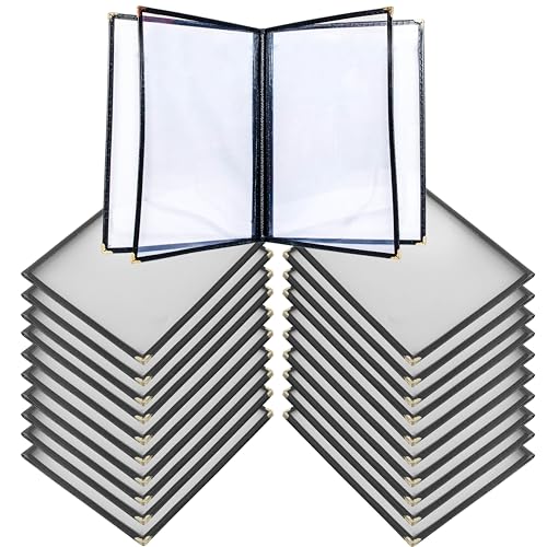 ZHENYI 20 Pack Restaurant Menu Covers Set 8.5x11 inch 4-Page Black Menu Holders