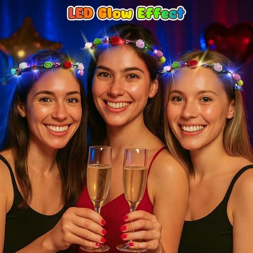 60PCS Light Up Flower Crown Headbands LED Flower Crowns for Parties & Weddings - Bright & Adjustable