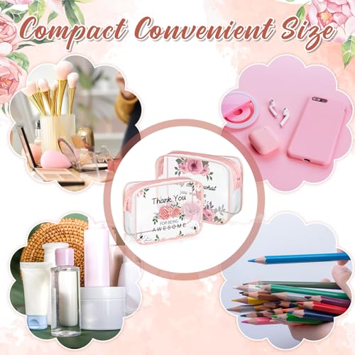 Kacctyen 12 Pcs Clear Makeup Bags Flower Bulk Inspirational Quotes Waterproof Portable with Toiletry Zipper Pink Clear PVC Travel Pouch Encouragement Quotes Bags Appreciation Gift for Mother Nurse