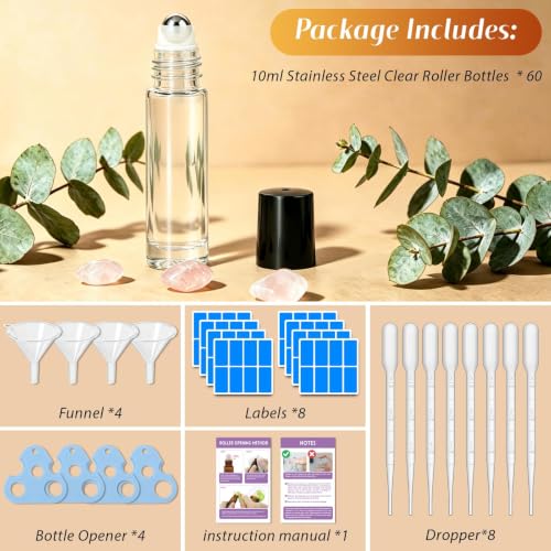 Clear 10ml Essential Oils Roller Bottles Set - Leakproof & Refillable