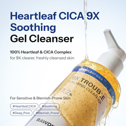 Heartleaf Cica 9X Soothing Gel Cleanser, BHA Salicylic Acid & Ceramide Exfoliating Face Wash, Pore Care for Sensitive Skin, Korean Skincare (5.07 Fl Oz / 150ml)
