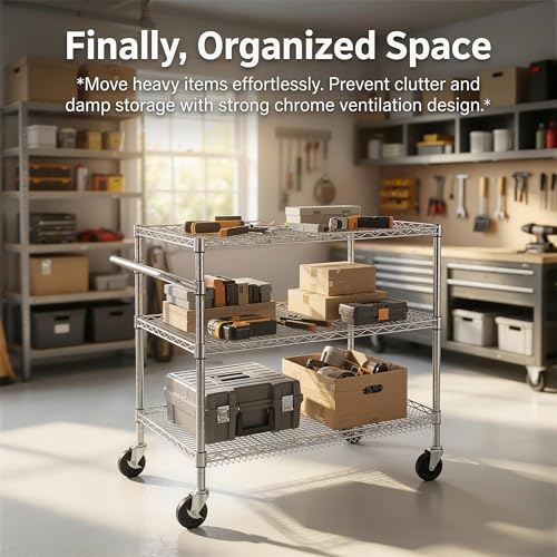 Finnhomy Chrome 3-Tier Heavy Duty Utility Cart 36"L x 24"W x 35.4"H, NSF