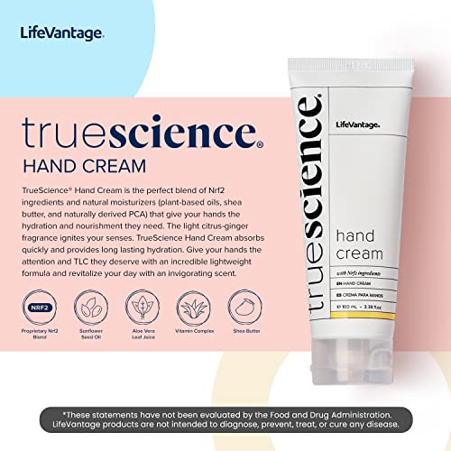 TrueScience Hand Cream (100ml) Nourishing Hydration for Dry Hands, with Shea Butter, Aloe Vera Juice, Sunflower Seed Oil, Vitamin Complex, and Nrf2 Actives in an Invigorating Citrus-Ginger Fragrance