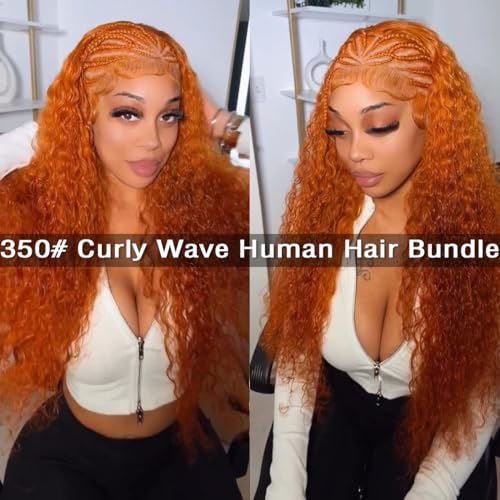 Orange 350 Ginger Curly Human Hair Bundles - 18 Inch Brazilian Unprocessed Kinky Wave