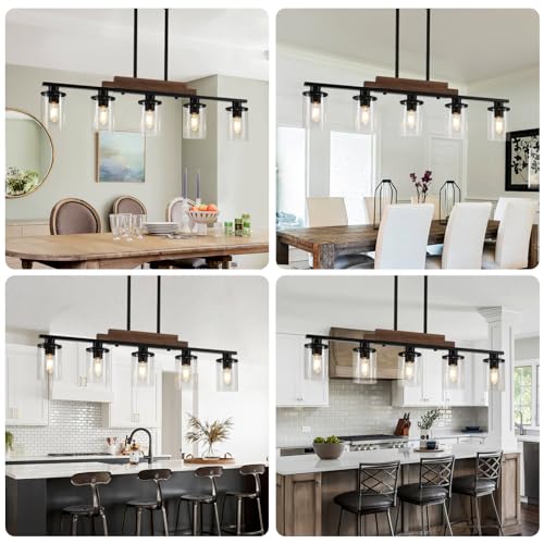 VbiTmn Farmhouse Black 5-Light Chandelier Dining Room Light Fixture - Adjustable Height