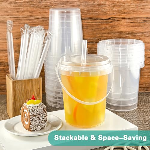 100 Pack 34oz Disposable Coffee Cups with Lids, Straws & Handles - Hot & Cold Drinks