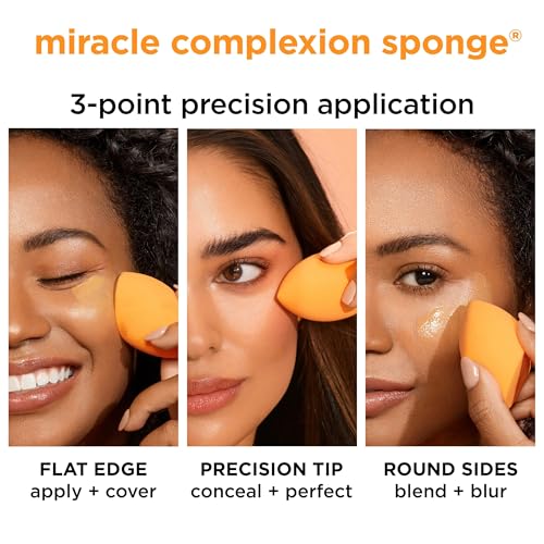 Real Techniques Miracle Complexion Sponge + Travel Case, Makeup Blending Sponge, For Foundation, Sponge Case for Travel, Light To Medium Coverage, Natural, Dewy Makeup, Latex-Free Foam, 2 Piece Set
