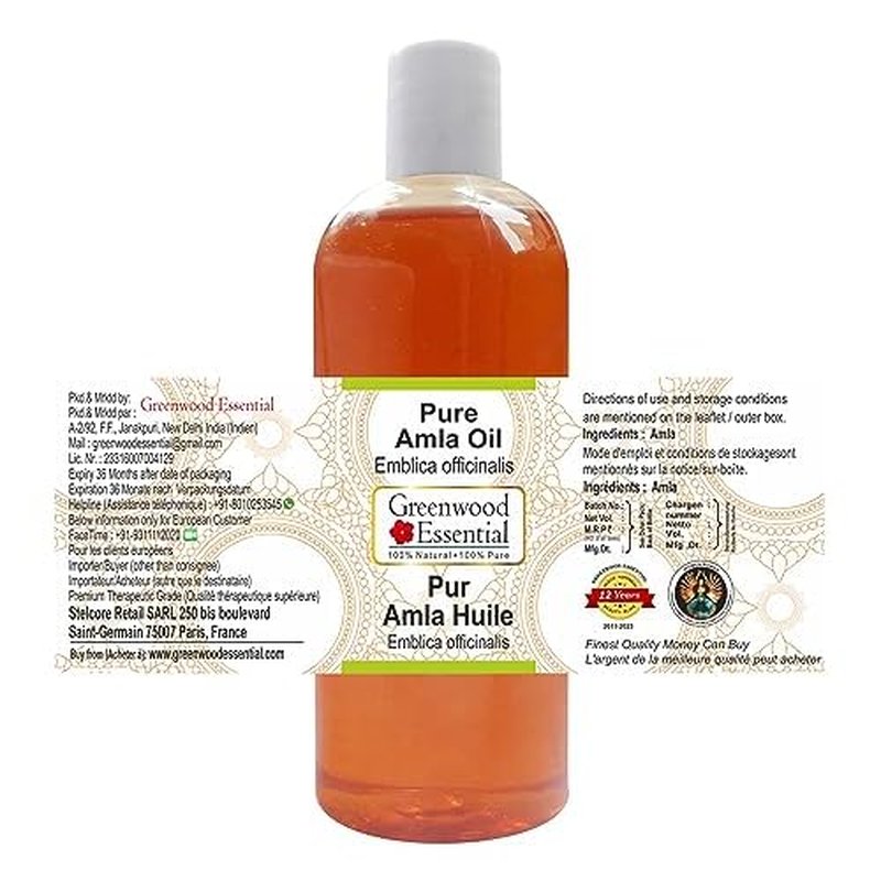 Greenwood Essential Amla Oil (Emblica officinalis) | Infused | Pure | Non-Sticky | Lightweight | For Hair Care Routines | Men & Women | Traditional Use | Natural | 200ml (6.76 oz)