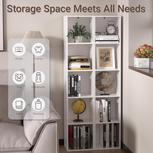 White Cube Bookshelf 5-Cube Storage Organizer Freestanding Home Office & Living Room