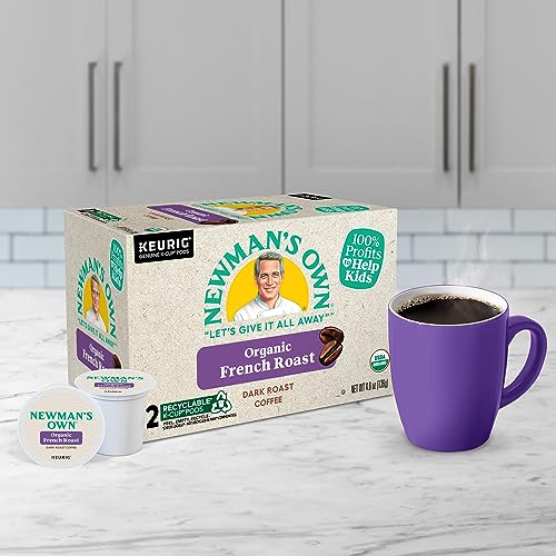 Newman's Own Organic French Roast K-Cup Coffee Pods 12-Count Pack of 6, Dark Roast