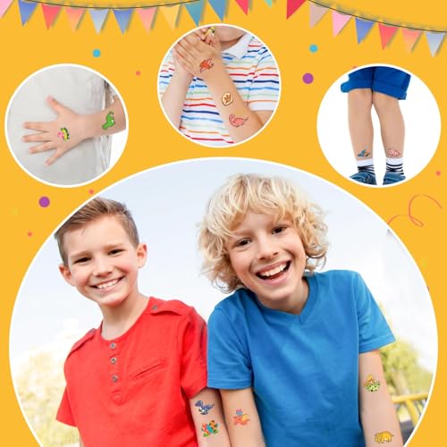 Partywind 408 PCS Dinosaur Kids Temporary Tattoos, Individually Wrapped Cut Tattoos for Party Supplies Favors, Boys Birthday Games Goodie Bag Stuffers, Dinosaur Decorations