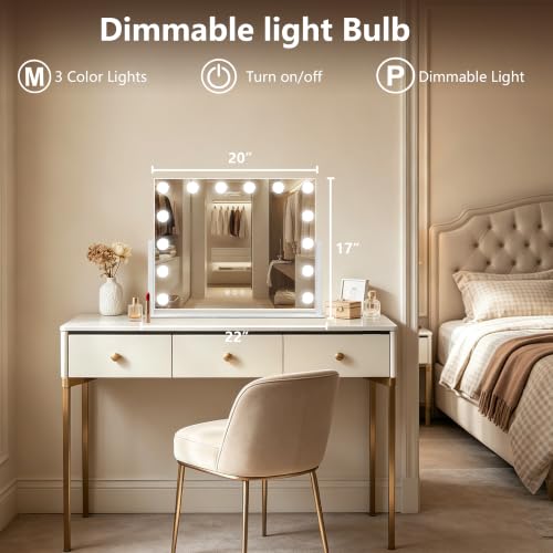 Vanity Mirror with Lights 22x17 Inch Full-View 360° Rotation - White - Variation of THIS listing