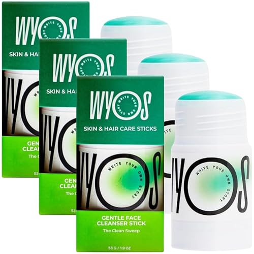 WYOS Face Cleanser Stick for Men ? Hydrating Glycerin Formula Deep Cleans Without Drying, Removes Sweat, Oil & Dirt, Gentle on Sensitive Skin, Solid Facial Wash, Leak-Proof & TSA-Friendly 3 Pack