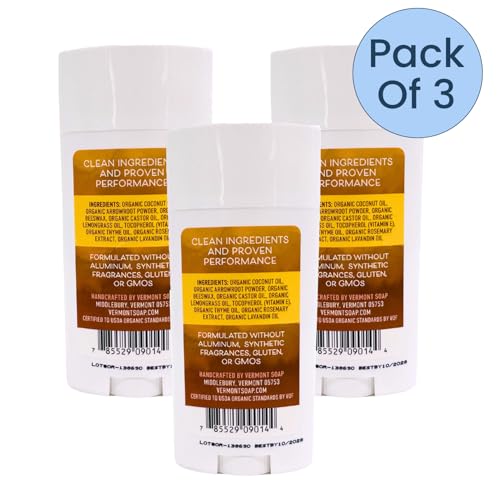 Lemongrass Organic Deodorant 3 Pack - Vermont Soap Antiperspirant for Men & Women