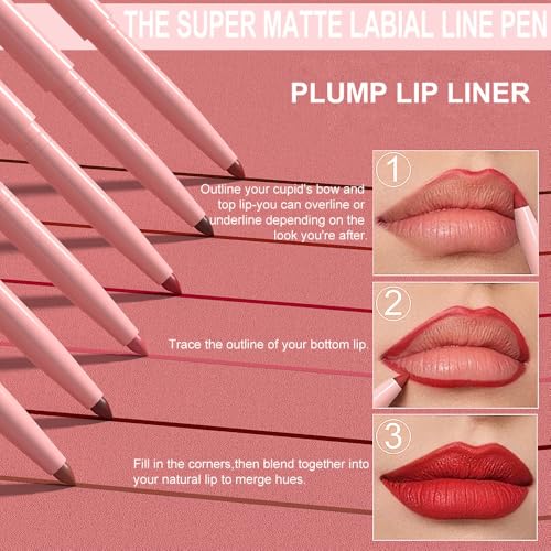 6 Pcs Retractable Natural Nude Beige Colors Lip Liner Lipstick Pencils Set for Shaping & Sculpting Lips,Mauve Maroon Dark Red Orange Chocolate Plum Creamy Matte Velvet Pigmented Crayon