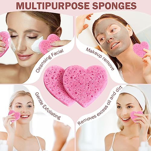 Dandat Pink 300 Count Compressed Heart-Shaped Facial Sponges for Cleansing & Exfoliating