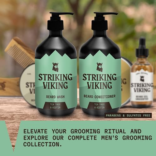 Beard Shampoo & Conditioner Set - Tea Tree & Biotin, Paraben & Sulfate Free, 10oz