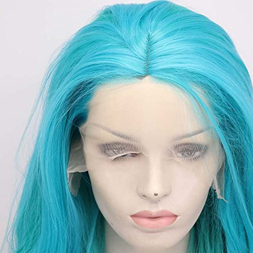 Blue Synthetic Lace Front Wigs for Women - Long Wavy Cosplay Hair, Adjustable Cap